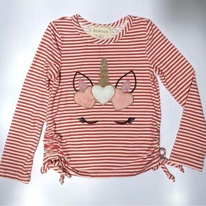 btween Red and White Striped Sparkly Fuzzy Unicorn Top 2T